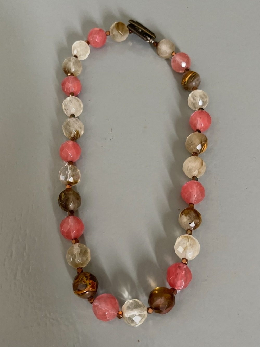 Natural Watermelon Quartz Pink and Brown Beaded Necklace